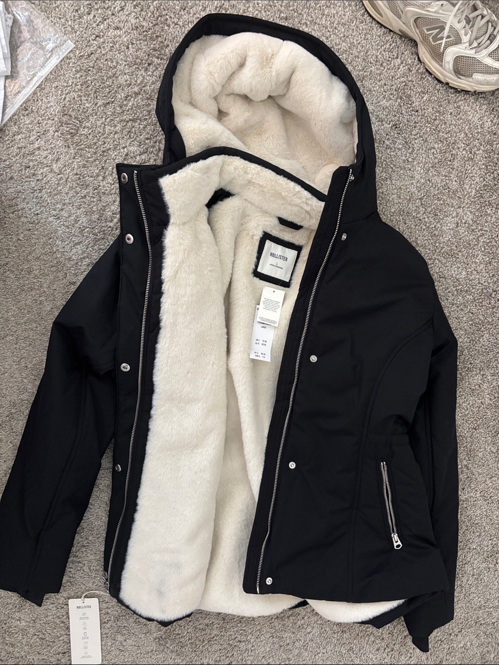Hollister dark navy Ski Jacket with Cream Faux Fur Lining